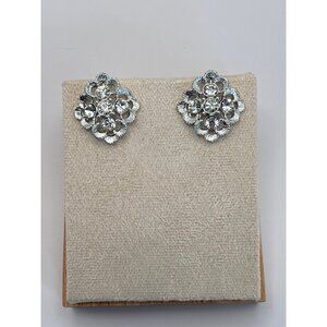 Sarah Coventry Vintage Sparkle Lites Silver Tone Rhinestone Clip On Earrings